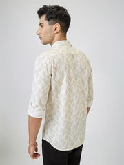 Parx Men Slim Fit Print Pattern Pure Cotton Semicutaway Collar Full Sleeve Casual Shirt (Size: 40)-XMSS14689-F2 Fawn