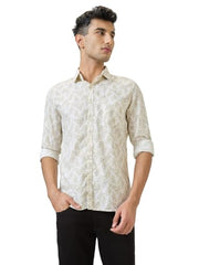 Parx Men Slim Fit Print Pattern Pure Cotton Semicutaway Collar Full Sleeve Casual Shirt (Size: 40)-XMSS14689-F2 Fawn