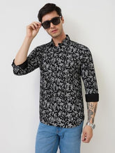 Parx Men Slim Fit Print Pattern Pure Cotton Semicutaway Collar Full Sleeve Casual Shirt (Size: 44)-XMSS14829-K7 Black