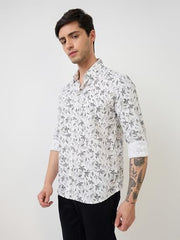 Parx Men Slim Fit Print Pattern Pure Cotton Semicutaway Collar Full Sleeve Casual Shirt (Size: 44)-XMSS14829-W2 White