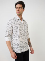 Parx Men Slim Fit Print Pattern Pure Cotton Semicutaway Collar Full Sleeve Casual Shirt (Size: 44)-XMSS14829-W2 White