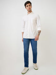 Parx Men Slim Fit Solid Pattern Pure Cotton Semicutaway Collar Full Sleeve Casual Shirt (Size: 40)-XMSS14475-W1 White
