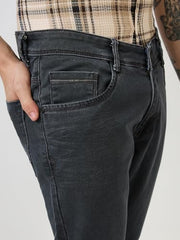 Parx Men Low Rise Tapered Fit Knitted Pattern Cotton Polyester Blend Jeans -XCYA03224-G8 Grey
