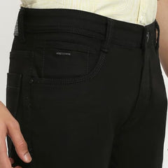 Parx Men Mid Rise Straight Fit Knitted Pattern Cotton Polyester Blend Jeans-XCYN03155-K9 Black