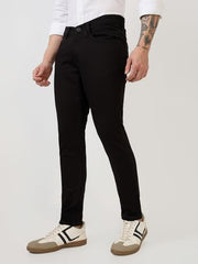 Parx Men Low Rise Skinny Cropped Fit Knitted Pattern Cotton Polyester Blend Jeans -XCYX03177-K9 Black