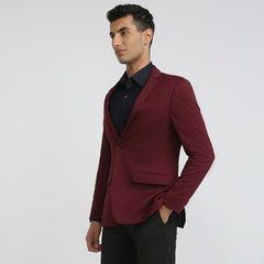 Park Avenue Men Super Slim Fit Solid Pattern Poly Spandex Blend Notch Lapel Full Sleeve Formal Jacket (Size: 112)-PMJW03266-R7 Dark Red
