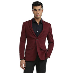 Park Avenue Men Super Slim Fit Solid Pattern Poly Spandex Blend Notch Lapel Full Sleeve Formal Jacket (Size: 112)-PMJW03266-R7 Dark Red