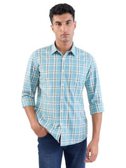 Parx Men Slim Fit Checks Pattern Pure Cotton Semicutaway Collar Full Sleeve Casual Shirt (Size:46)-XMSS14430-N3 Green