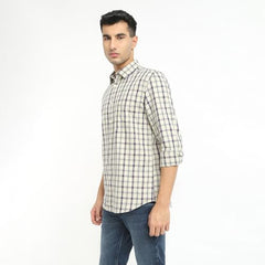 Parx Men Slim Fit Checks Pattern Pure Cotton Semicutaway Collar Full Sleeve Casual Shirt (Size: 44)-XMSS14428-F5 Medium Fawn