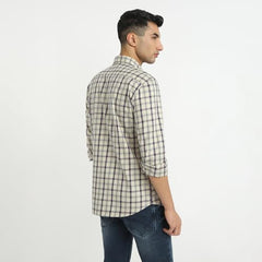 Parx Men Slim Fit Checks Pattern Pure Cotton Semicutaway Collar Full Sleeve Casual Shirt (Size: 44)-XMSS14428-F5 Medium Fawn