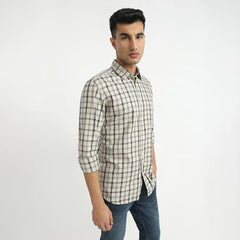 Parx Men Slim Fit Checks Pattern Pure Cotton Semicutaway Collar Full Sleeve Casual Shirt (Size: 44)-XMSS14428-F5 Medium Fawn