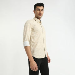 Parx Men Slim Fit Print Pattern Pure Cotton Semicutaway Collar Full Sleeve Casual Shirt (Size: 39)-XMSS14826-F4 Medium Fawn