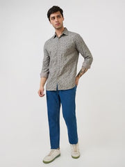 Parx Men Slim Fit Print Pattern Pure Cotton Semicutaway Collar Full Sleeve Casual Shirt (Size: 46)-XMSS14685-F7 Yellow