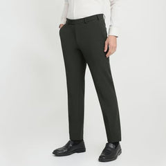 Park Avenue Men Slim Fit Solid Pattern Poly Viscose Blend Flat Front Formal Trouser Green