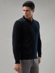 Raymond Men Contemporary Fit Solid Pattern Marino Wool Acryalic Blend Rib Collar Full Sleeve Casual Sweater
