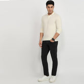 Raymond Men Contemporary Fit Solid Pattern Marino Wool Acryalic Blend Rib Collar Full Sleeve Casual Sweater