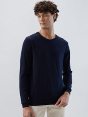 Raymond Men Regular Fit Solid Pattern Acrylic Wool Blend Round Neck Full Sleeve Casual Sweater Blue