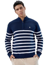 Raymond Men Regular Fit Structure Pattern Cotton Nylon Blend Rib Collar Full Sleeve Casual Sweater Blue