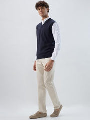 Raymond Men Regular Fit Solid Pattern Marino Wool Acryalic Blend V Neck Sleeveless Casual Sweater