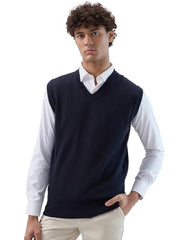 Raymond Men Regular Fit Solid Pattern Marino Wool Acryalic Blend V Neck Sleeveless Casual Sweater