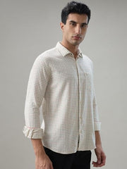 Park Avenue Men Slim Fit Checks Pattern Cotton Wool Blend Semi Cutaway Collar Full Sleeve Casual Shirt Medium Yellow