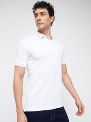 Park Avenue Men Slim Fit Solid Pattern Pure Cotton Polo Neck Half Sleeve Straight Hem Casual T-Shirt White