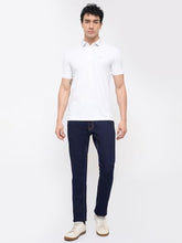 Park Avenue men's white slim fit cotton polo T-shirt with half sleeves, solid pattern, casual style, straight hem, short-sleeve shirt