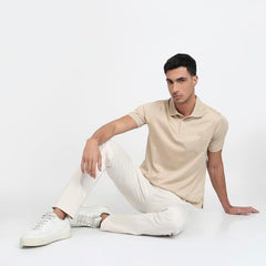 Park Avenue Men Regular Fit Solid Pattern Pure Cotton Half Sleeve Polo Neck Casual T-Shirt Medium Fawn