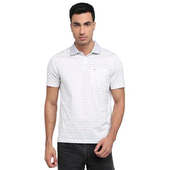 Park Avenue Men Regular Fit Print Pattern Pure Cotton Half Sleeve Polo Neck Casual T-Shirt Medium Grey