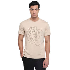 Parx Men Regular Fit Graphic Pattern Rayon Nylon Blend Round Neck Half Sleeve Straight Hem Casual T-Shirt Light Fawn