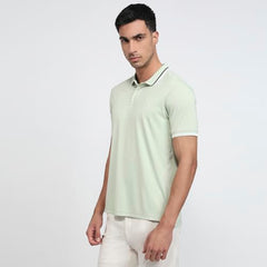 Parx Men Regular Fit Solid Pattern Rayon Blend Polo Neck Half Sleeve Straight Hem Casual T-Shirt Light Green