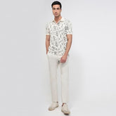 Parx Men Regular Fit Print Pattern Rayon Blend Polo Neck Half Sleeve Straight Hem Casual T-Shirt White