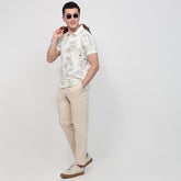 Parx men's white cotton polo shirt with print pattern, half sleeves, straight hem, casual style, regular fit.