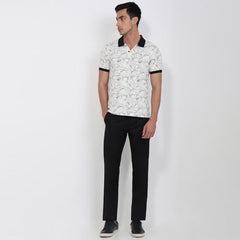 Parx Men Oversize Fit Print Pattern Pure Cotton Polo Neck Half Sleeve Straight Hem Casual T-Shirt Black