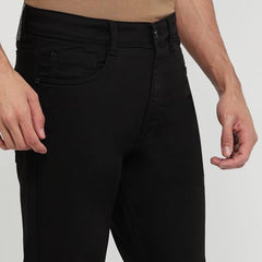 Parx Men Loose Fit Knitted Pattern Cotton Polyester Blend Flat Front Casual Jeans Black