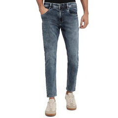 Parx Men Loose Fit Dobby Pattern Cotton Polyester Blend Flat Front Casual Jeans Blue
