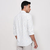 Parx Men Slim Fit Print Pattern Cotton Blend Semi Cutaway Collar Full Sleeve Casual Shirt Blue