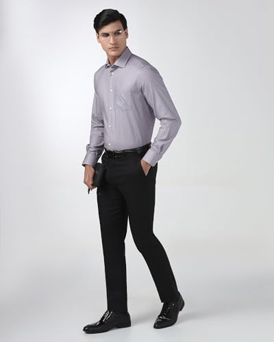 Blackberrys men's dark brown polyester blend slim fit formal trousers laid flat, showing front view with belt loops and tailored fit.