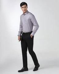 Blackberrys men's dark brown polyester blend slim fit formal trousers laid flat, showing front view with belt loops and tailored fit.