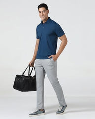 Blackberrys Men's Grey Polyester Blend Self-Design Slim Fit Formal Trousers