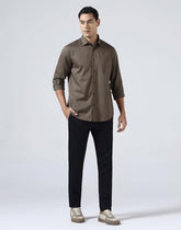 Blackberrys Men's Cotton Textured Brown Slim-Fit Shirts