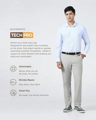 Blackberrys Men's Beige Polyester Blend Self-Design Slim Fit Formal Trousers