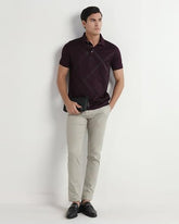 Blackberrys men's burgundy cotton slim polo T-shirt with diagonal stripes, long-sleeve, casual upper wear for men.