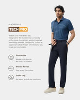 Blackberrys Men Textured Super Slim Fit Formal Trouser | Polyester Blend | Wrinkle Resist & Smart Dry | Navy