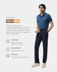 Blackberrys Men Textured Super Slim Fit Formal Trouser | Polyester Blend | Wrinkle Resist & Smart Dry | Navy
