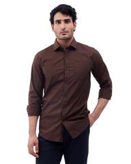 Blackberrys Men Solid Slim Fit Casual Shirt | Cotton Blend | Stretchable | Semi Cut Away Collar | Brown