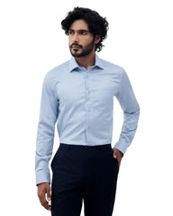 Blackberrys Men Micro Print Slim Fit Formal Shirt | 100% Cotton Poplin | Wrinkle Resistant | Light Blue