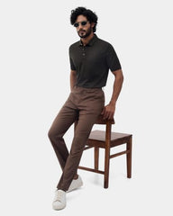 Blackberrys Men Dobby Textured Slim Fit Casual Trouser | Cotton Blend | Stretchable | Brown