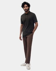 Blackberrys Men Dobby Textured Slim Fit Casual Trouser | Cotton Blend | Stretchable | Brown
