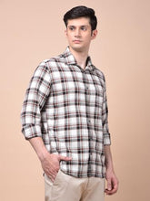 Crimsoune Club Men's Brown Checked 100% Cotton Shirt